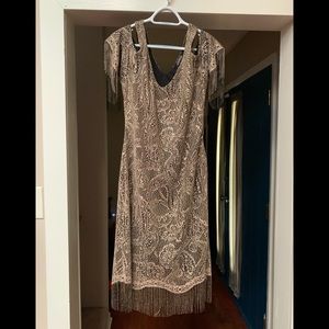 Gold Detail Lace Dress Size Large By Venus
